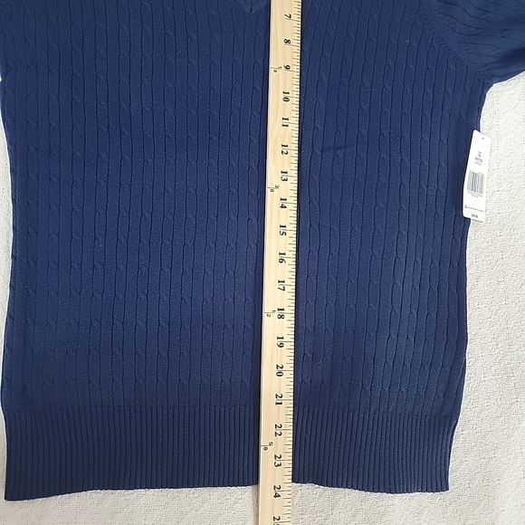 Kim Rogers Navy Blue Cable Knit Sweater V-neck, Long Sleeves 100% Cotton Size M - Picture 7 of 9